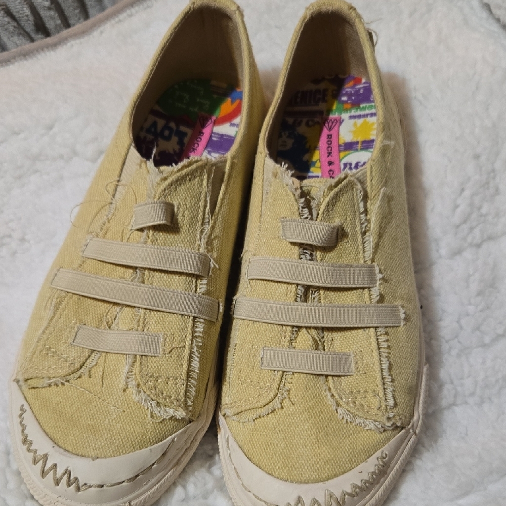 Rock & Candy Beige Canvas Slip-Ons